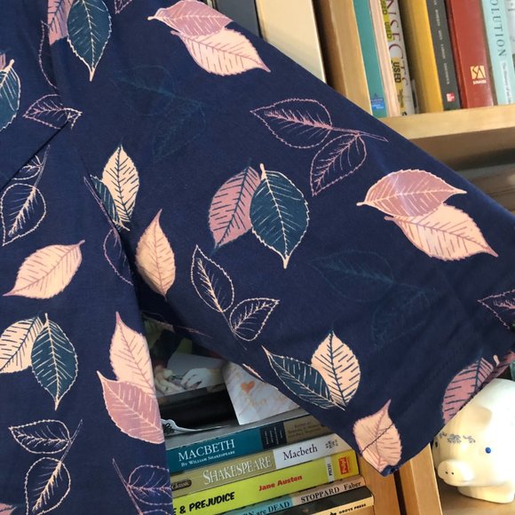 Collectif Vintage UK 14/US 10 Pencil Dress Blue with Leaves - Picture 2 of 4